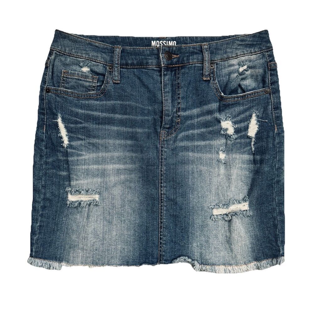 Mossimo Denim Skirt 10/30 (31x16.5) Blue Straight Distressed Super Stretch Women